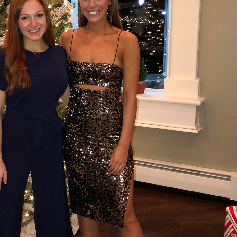 Olivaceous sequin midi dress with side slit